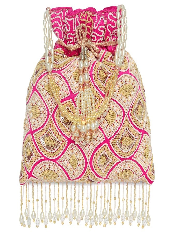 Peora Rani Pink Ethnic Embroidered Potli Bag for Women Fancy Evening Bridal Wristlet Purse Bag for Girls - Image 1